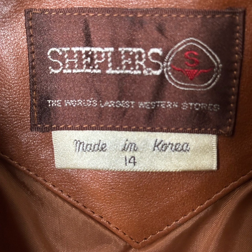Vintage Sheplers Leather Blazer Belted Cognac Western Jacket 14 - Picture 6 of 11